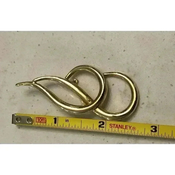 Vintage Piscitelli Brooch Modernist Swirl Shiny Gold Plated 70s Broach 3" Long - Picture 2 of 6